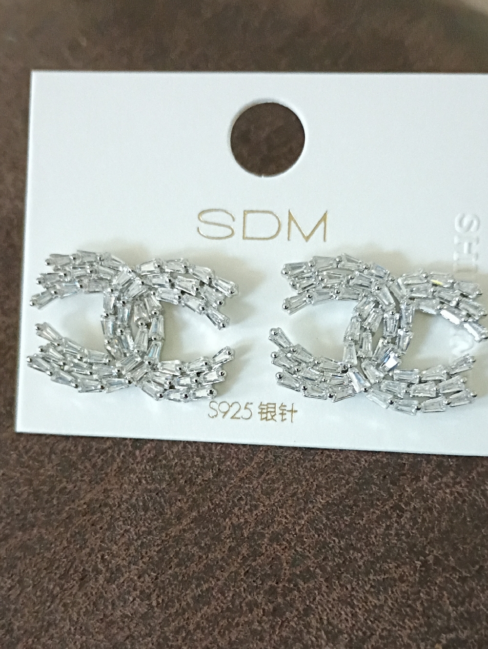 New Silver Tone Crystal Interlocking Logo Stud Earrings